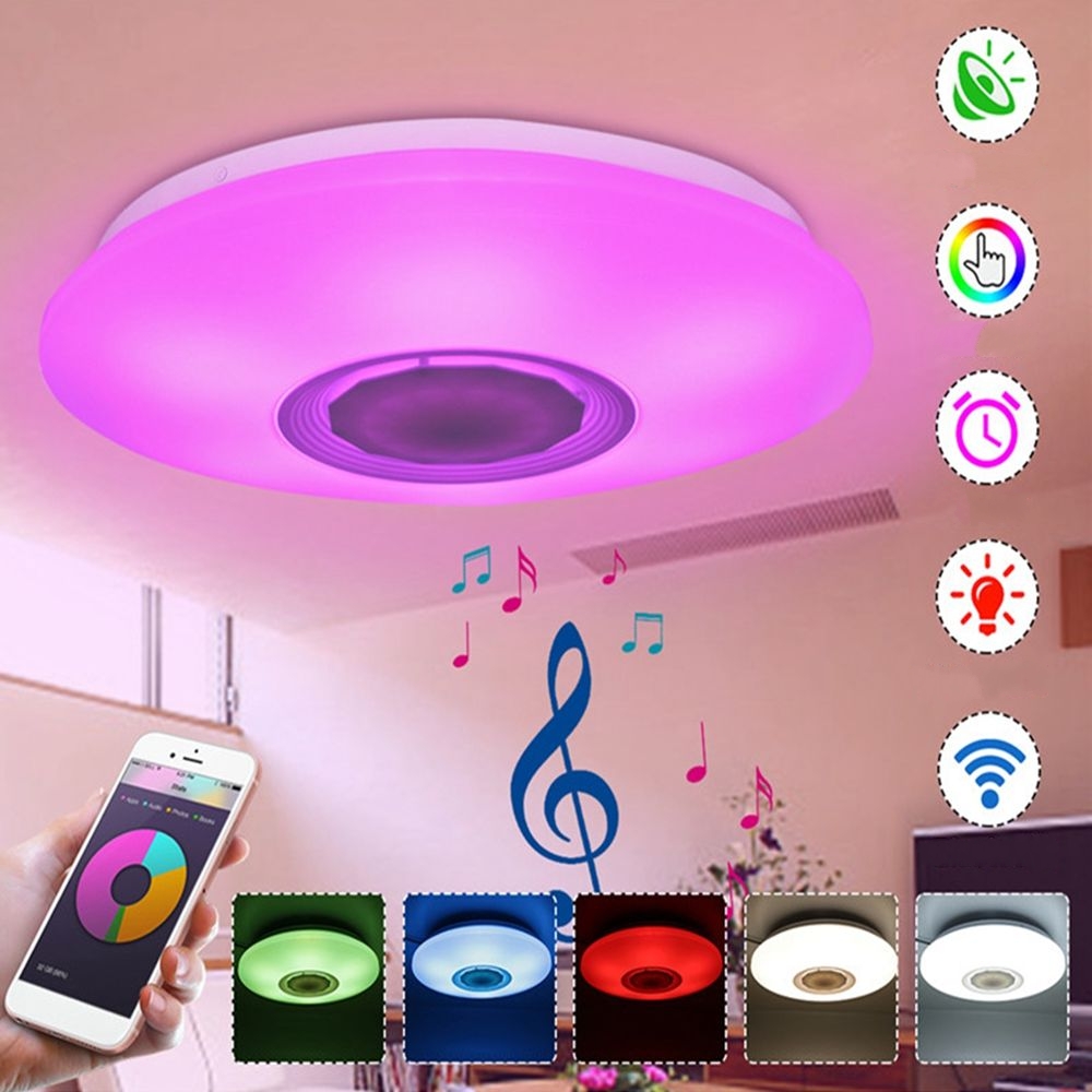 RGBW APP/Voice Control Dimmable bluetooth Speaker LED Ceiling Light Fixture Work with Google Alexa