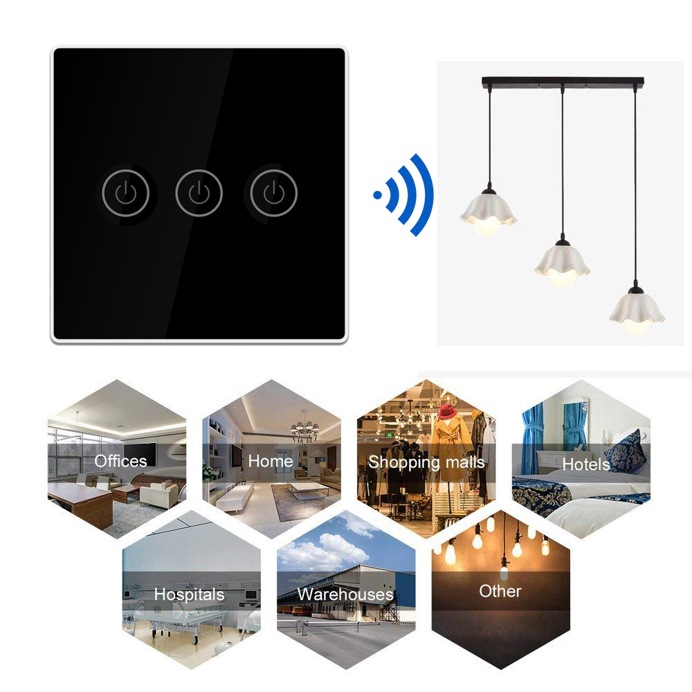 KCASA 1/2/3 Gang AC200-240V Wireless Panel Touch Switch with 3PCS Receiver Kit Remote Control Smart Home Control Module 24