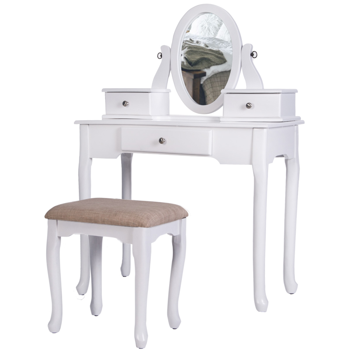 

TOPMAX Vanity Set with Stool Dressing Make-Up Table with 3 Drawers and Mirrors Bedroom