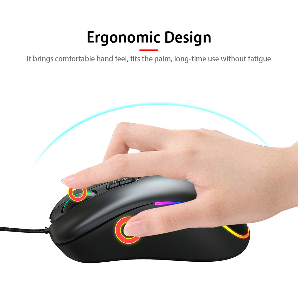 HXSJ J900 Wired Gaming Mouse Honeycomb Hollow RGB Game Mouse with Six Adjustable DPI Ergonomic Design for Desktop Computer Laptop PC 23