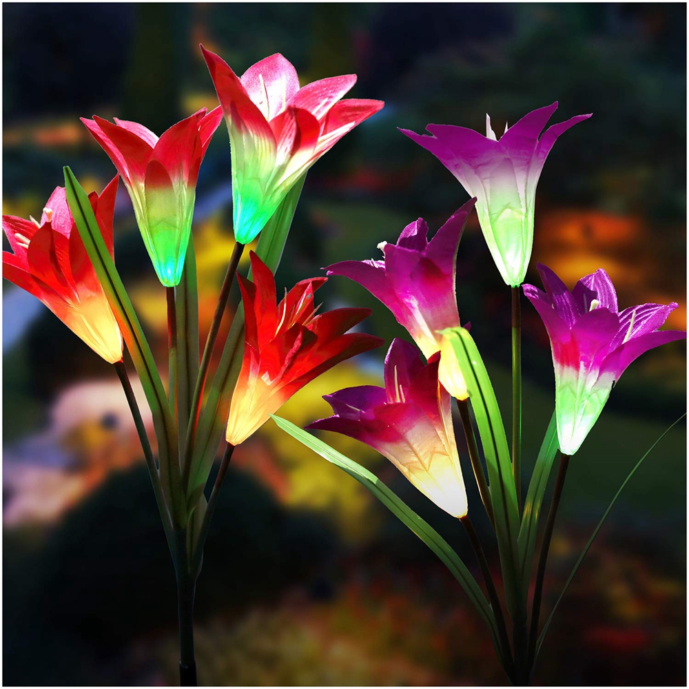 

2pcs 4LED Solar Power Lily Flower Stake Light Multicolor Changing Waterproof Outdoor Garden Lamps