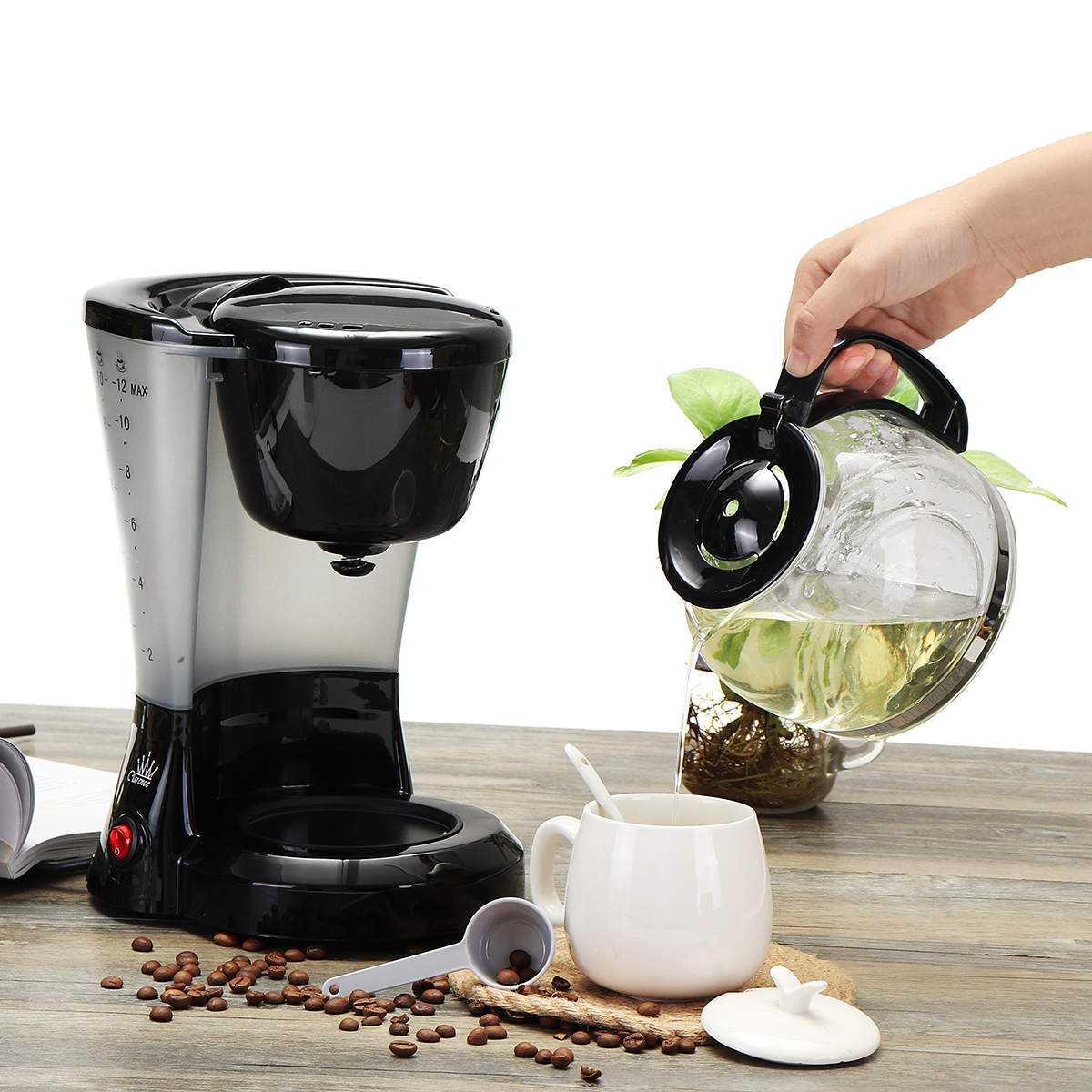 1.2L Electric Drip Coffee Tea Espresso Maker Automatic Filter Machine 10-12 Cups Coffee Machine 90