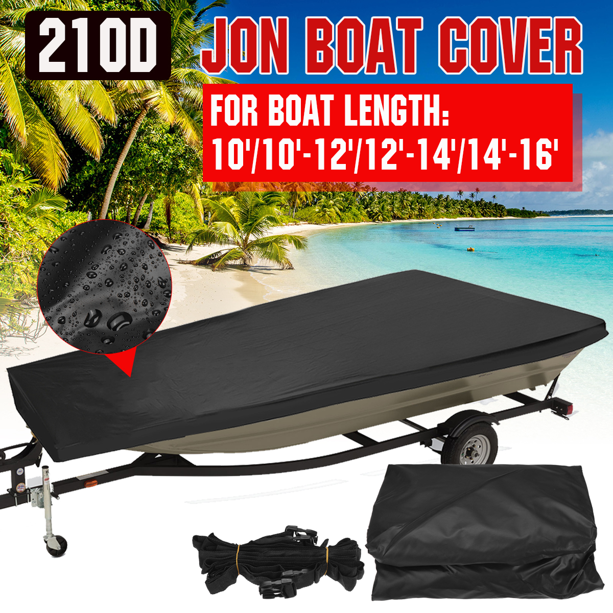 Boat Covers 10ft / 1012ft /1214ft / 1416ft Jon Boat Cover 210D Waterproof Sun Protection B
