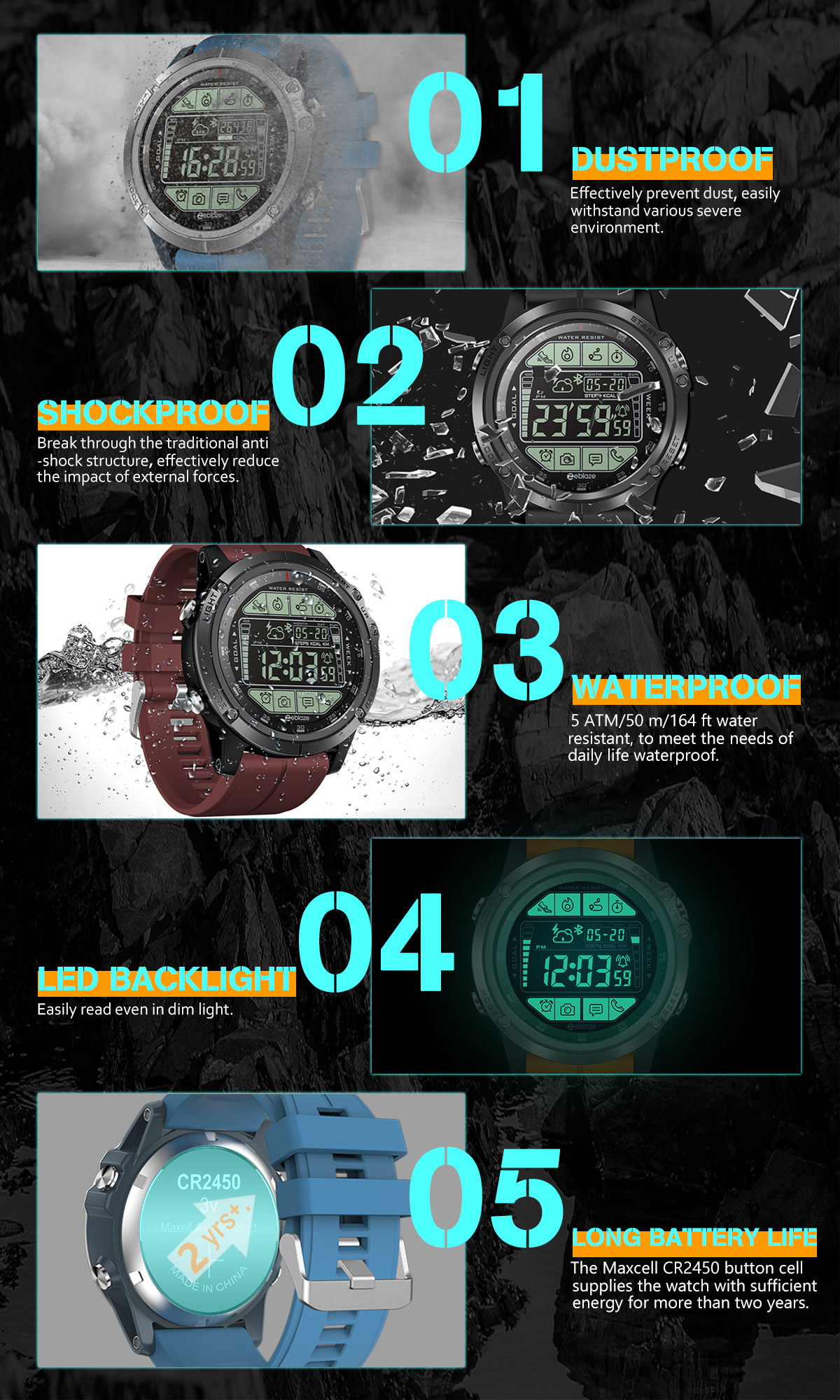 Zeblaze VIBE 3S Absolute Toughness Real-time Weather Display Goals Setting Message Reminder 1.24inch FSTN Full View Display Outdoor Sport Smart Watch 20