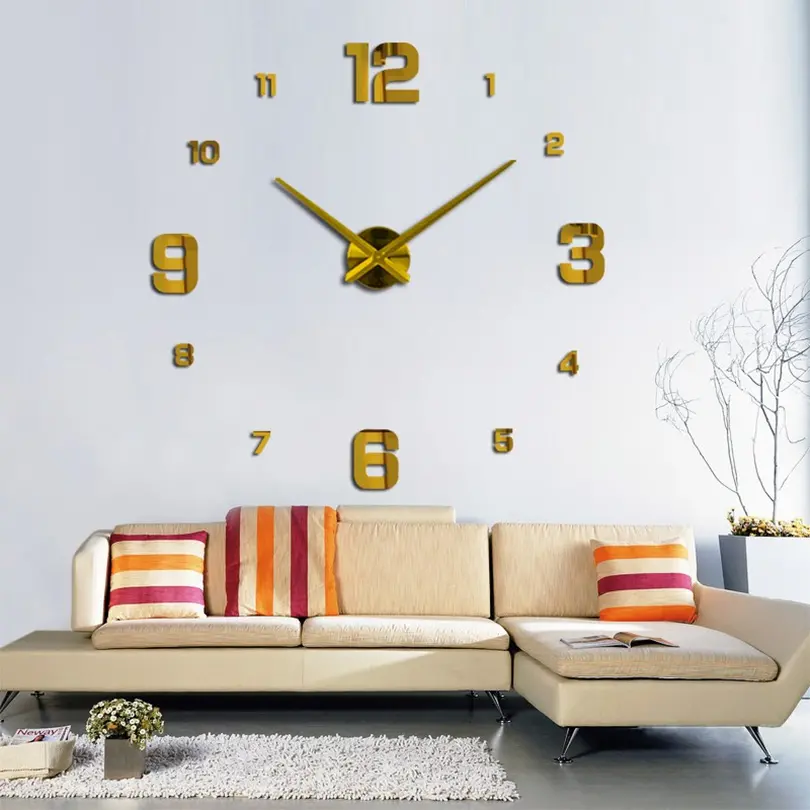 Modern Mute DIY Frameless Large Wall Clock 3d Mirror Sticker Metal Big Watches Home Office Decorations
