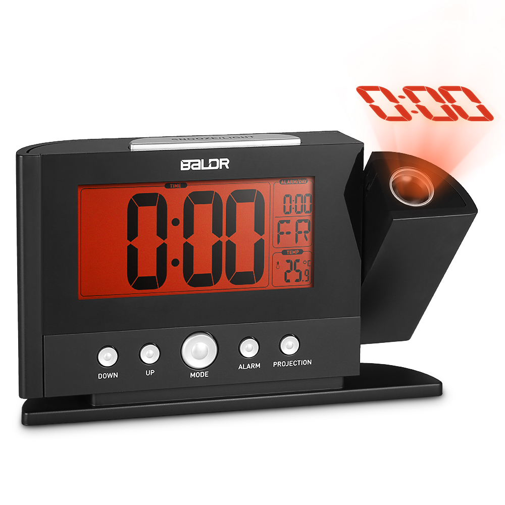

Baldr Digital Alarm Cock 180 Degree Rotation Time Projection Snooze Function Temperature Display Orange Backlight with European or American Adapter Modern Time Watch Electronic Table Clock