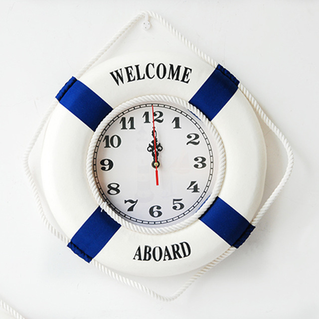 

Mediterranean Home Accessories Hanging Ornaments Lifebuoy 35cm Wall Clock Red And Blue Two-color Wall Silent Wall Clock