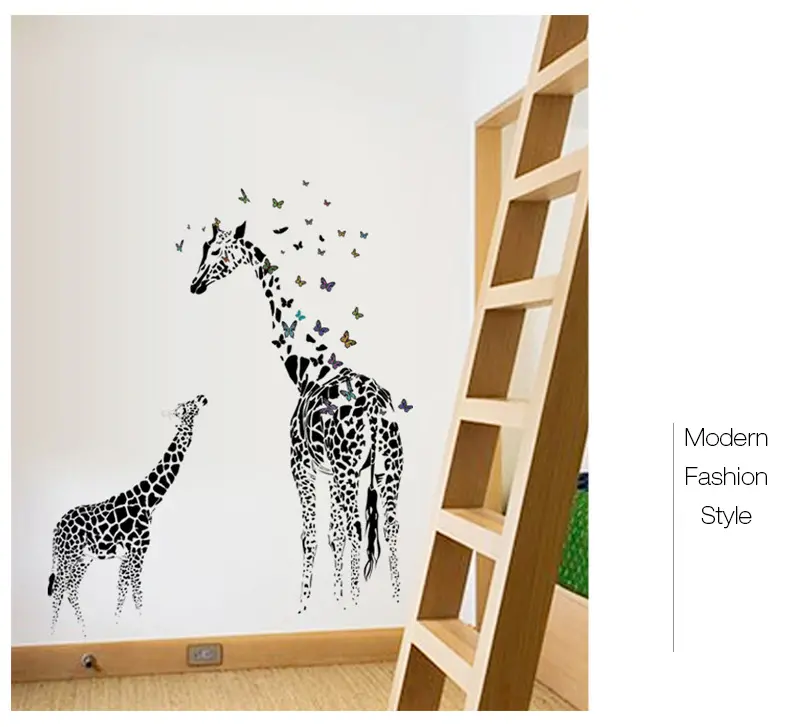 Honana DX-368 3D Giraffe Colorful Butterfly Wall Sticker Removable Home Decor Bedroom Art Applique