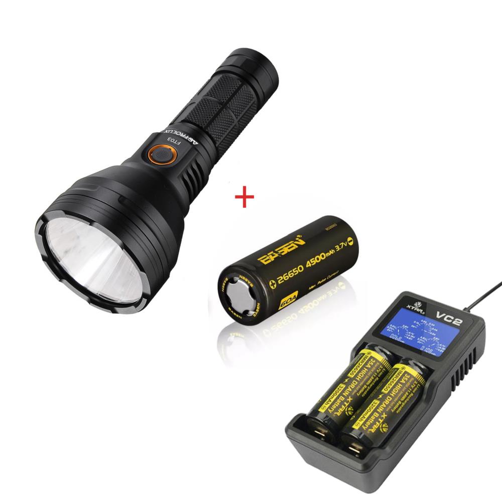 

Cool White Astrolux FT03 SST40-W 2400lm 875m Rechargeable Flashlight + 1pcs Basen 4500mah 3.7V 60A Unprotect 26650 Battery + XTAR VC2 LCD Universal Charger