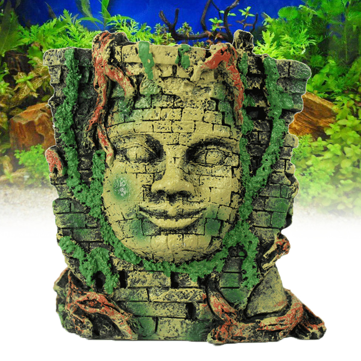 

Ancient Roman Ruins Ornament for Aquarium Fish Tank Decoration Maya People Mask Hiding Hole