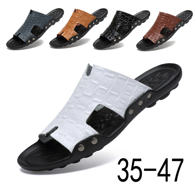 

Season New Leather Slippers Trend Casual Beach Men's Shoes Fashion Wear Men's Word Drag Sandals