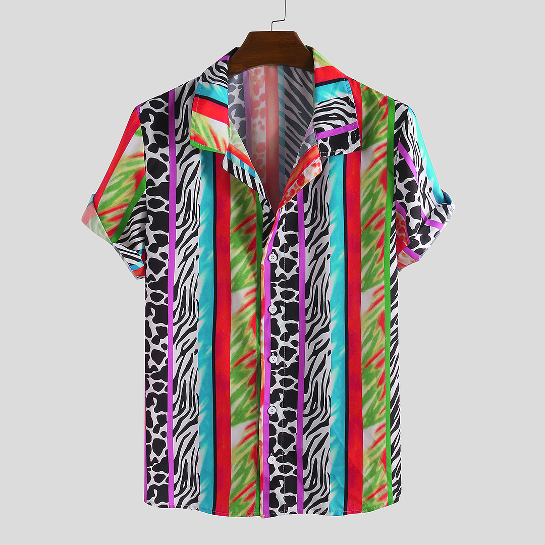 

Men Zebra Cow Mixed Pattern Print Short Sleeve Shirts