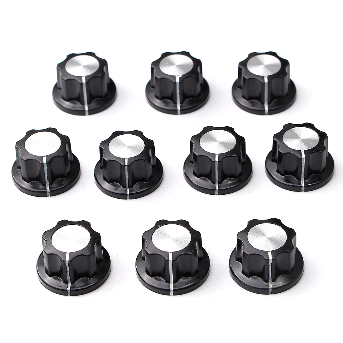 

10Pcs Nonslip Potentiometer Rotary Control Knobs 6mm Hole 12mm Top Black Silver Tone Shift Knob