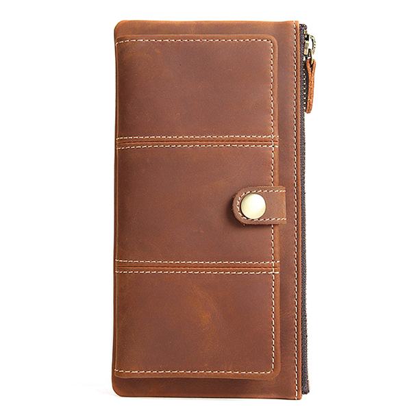 

Men Genuine Leather Bifold Wallet Casual Vintage Men Clutch Phone Bag with 10 Card Slots