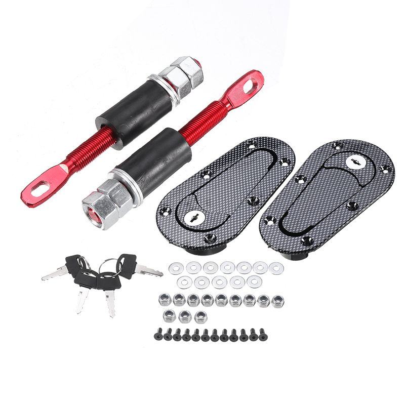 Hood Latches Kit Universal Racing Car Engine Cover Locking Latch Plus Flush Mount Hood Lock Catch Buckle Pins with 4 Keys Automobile Exterior Parts 