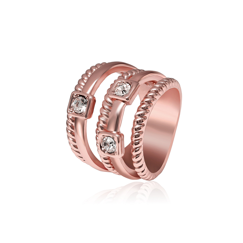 

Multilayer Stylish Wide Ring Rhinestone Twist Line Rose Gold Elegant Women Jewelry
