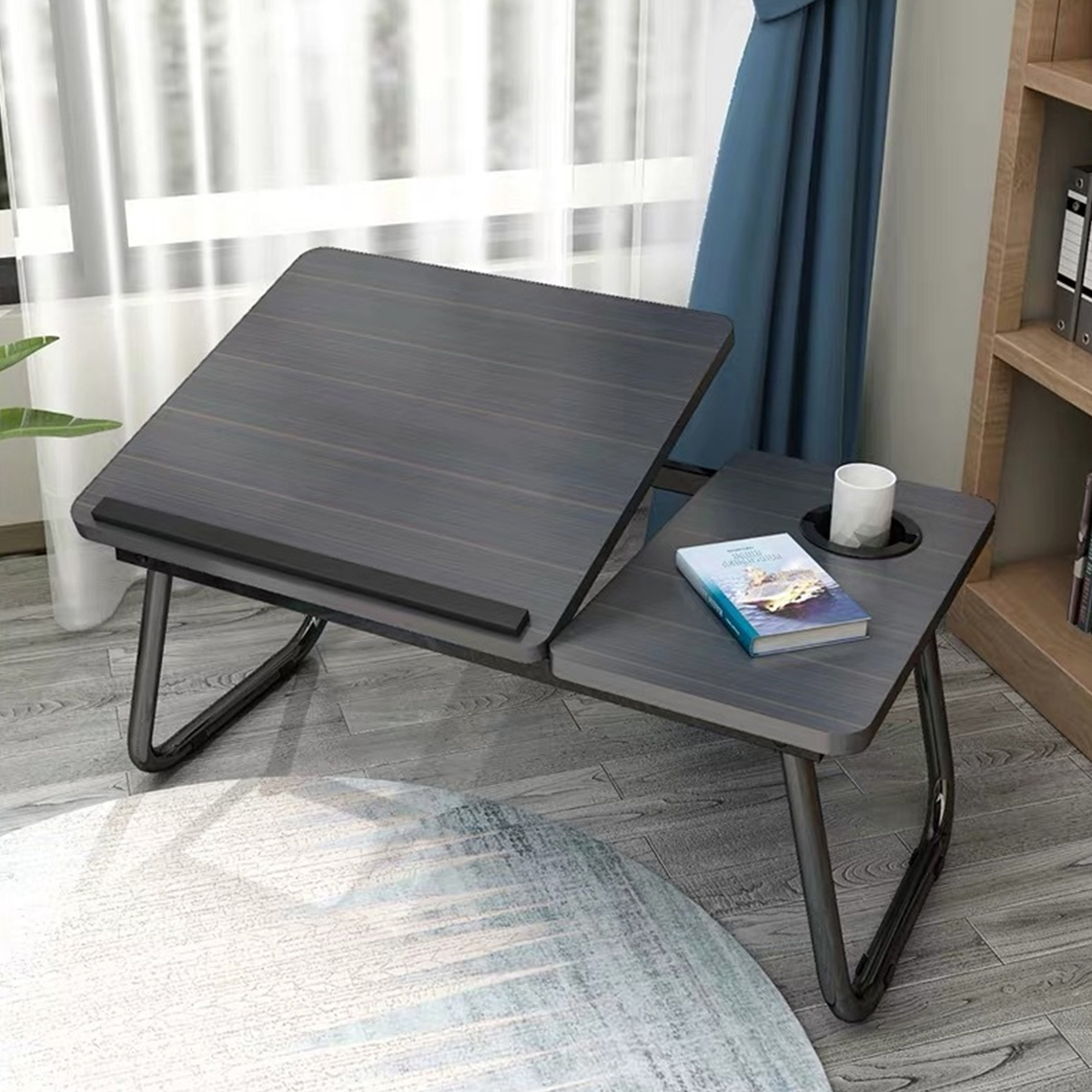Find Liftable Folding Computer Desk Laptop Stand 4 Heights Adjustable with Cup Holder Lap Bed Table Tray Breakfast Table for Sale on Gipsybee.com with cryptocurrencies