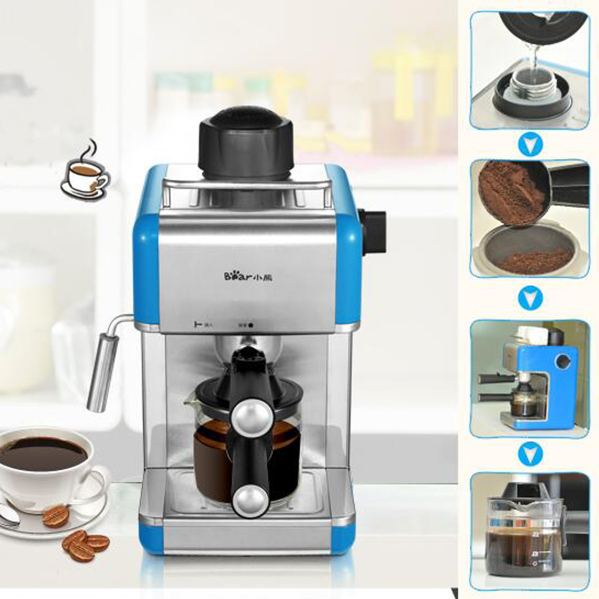 Stainless Steel Kitchen Steam Espresso Cappuccino Latte Coffee Maker Machine 13
