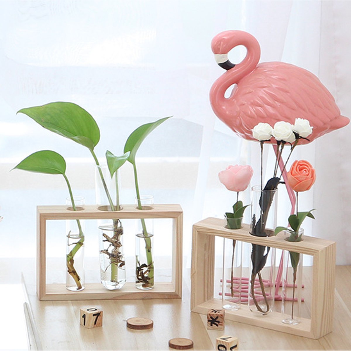 

Glass Test Tube Vase Bottle in Wooden Stand for Plant Flowers Terrarium Decorations