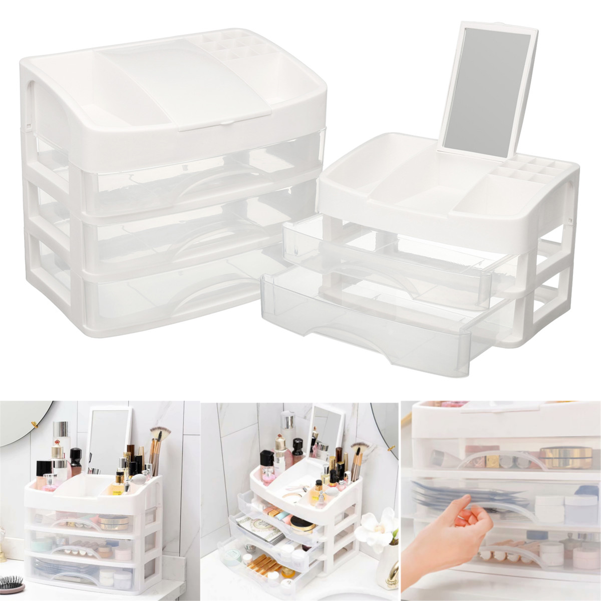

2/3 Layers Clear Drawers Makeup Case Cosmetic Organizer Storage Jewelry Box Holder