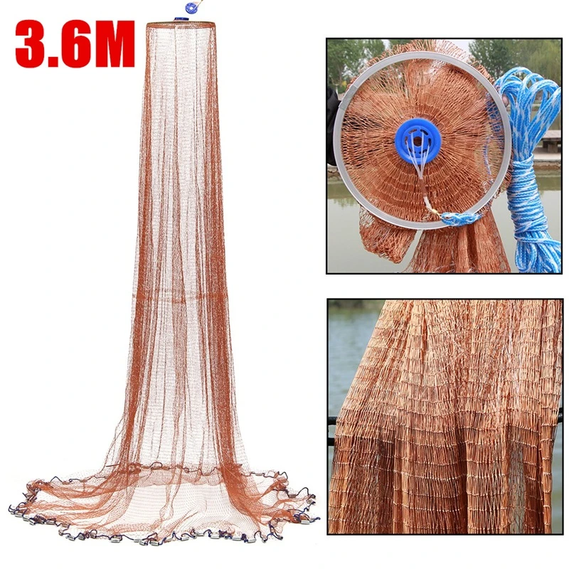 ZANLURE 3.6M Cast Fishing Net American Style Throwing Fishing Network Strong Nylon Line With Sinker