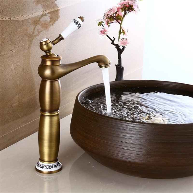 

European Antique Faucet Full Copper Drawing Bathroom Basin Faucet Single Hole Mixer Tap