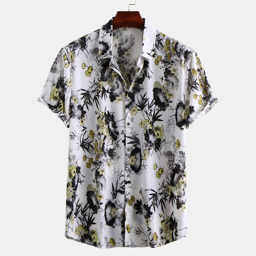 

Men Ink Oriental Floral Print Short Sleeve Relaxed Shirts