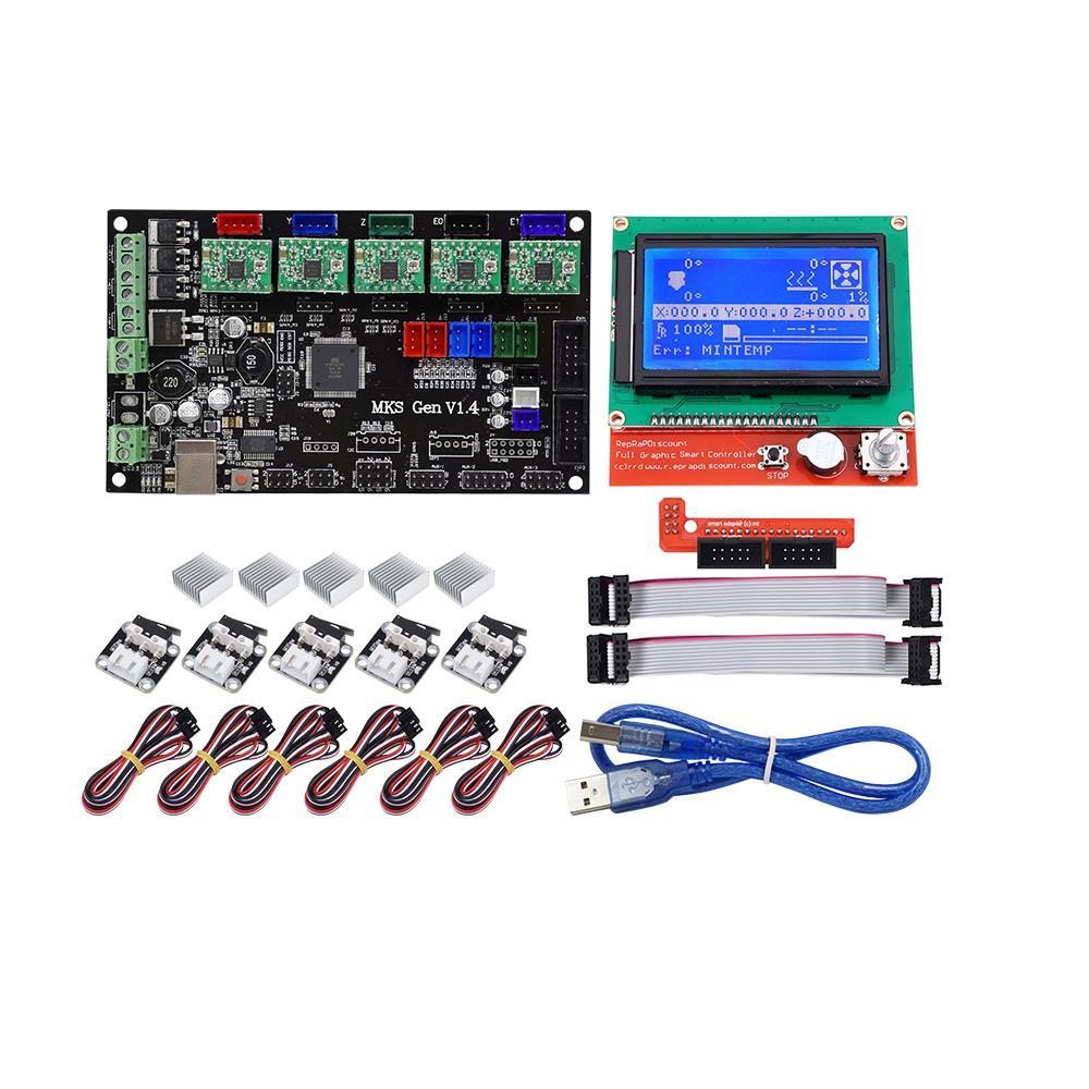 

MKS GEN V1.4 Mainboard Motherboard+ 12864 LCD Display Screen + 5x A4988 Driver + 6x Limit Switch Kit For 3D Printer