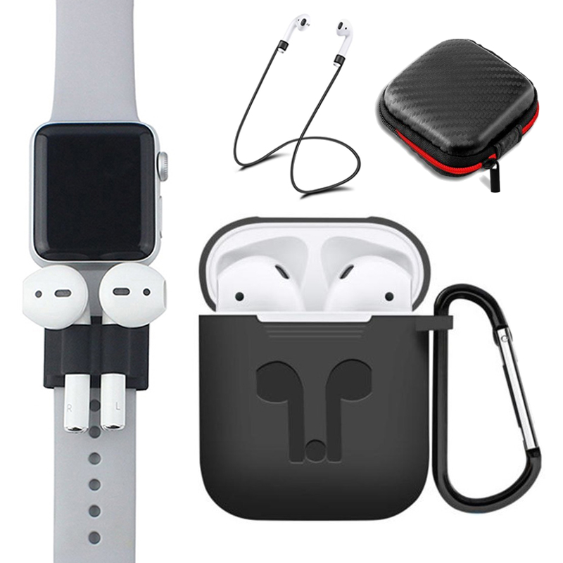 

6 Accessories Silicone Case Anti Lost Strap Eartips Carabiner Buckle for Apple AirPods Earphone
