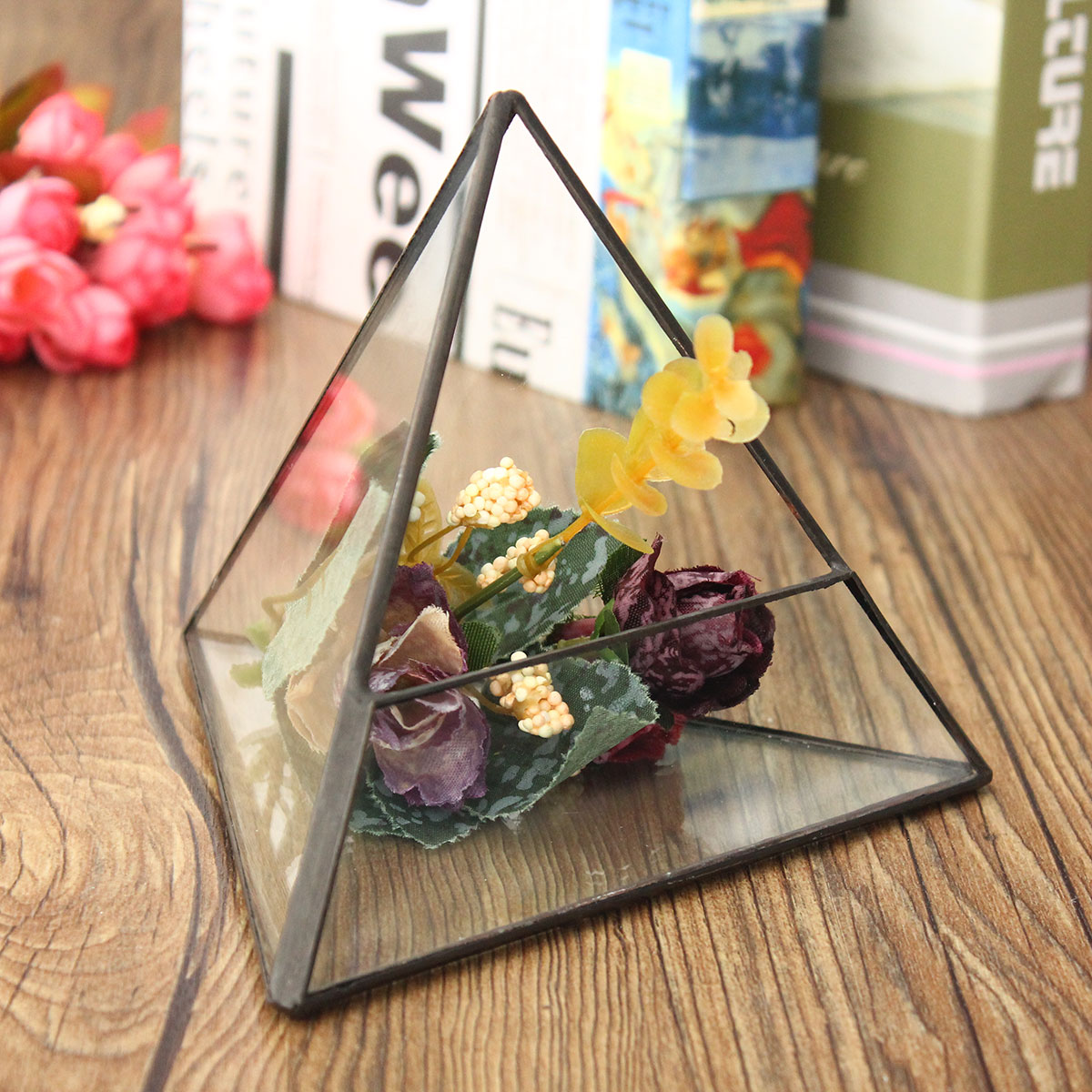 15cm Triangle Greenhouse Glass Terrarium DIY Micro Landscape Succulent Plants Flower Pot