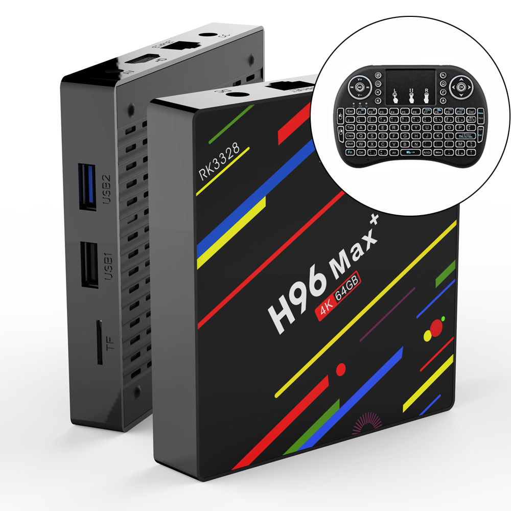 

H96 Макс. Plus RK3328 4 Гб RAM 64GB ПЗУ Android USB3.0 5G WIFI TV Коробка с I8 Трехцветный подсвечиваемый 2.4G беспроводной воздух Мышь