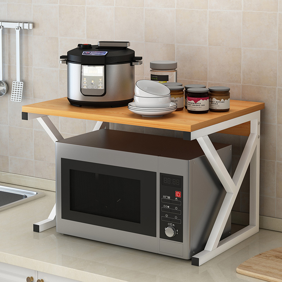 Microwave Oven Rack Kitchen Baker Stand Storage Shelf Kitchen Desktop Space Saving Organizer 85