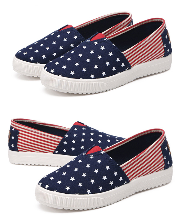 Women Canvas Low Top Flat Casual Comfortable Slip On Round Toe Flat ...
