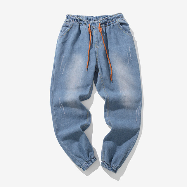 19 New Japanese Original Large Size Elastic Tie Belt Pants Men's Jeans Nine Pants M-5xl