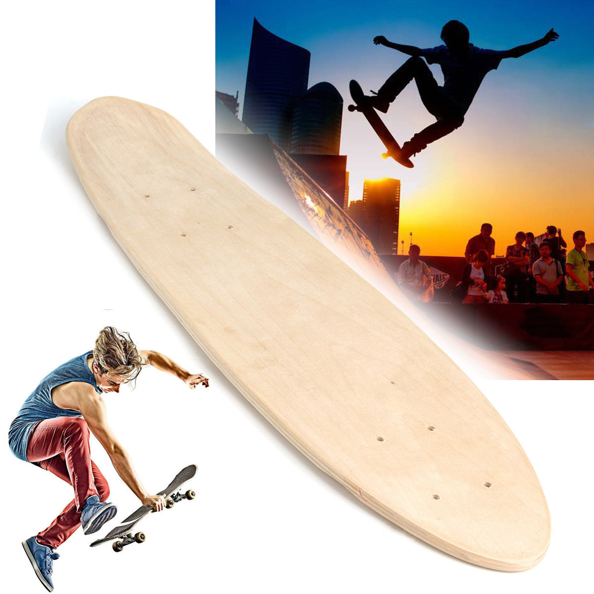 

ALFAS Maple 7 Layers 24 Inch Skateboard DIY Fish Board Blank Deck Plate Street Cruising