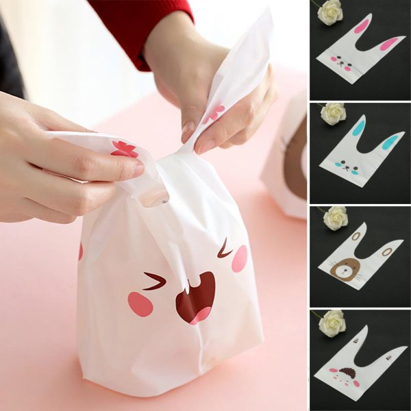 

50pcs Cute Easter Bunny Cookies Bag Wedding Decoration Kawaii Rabbit Ear Plastic Candy Bag