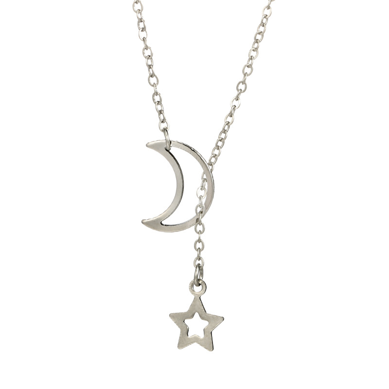 

Fashion Hollow Star Moon Pendant Long Necklace Simple