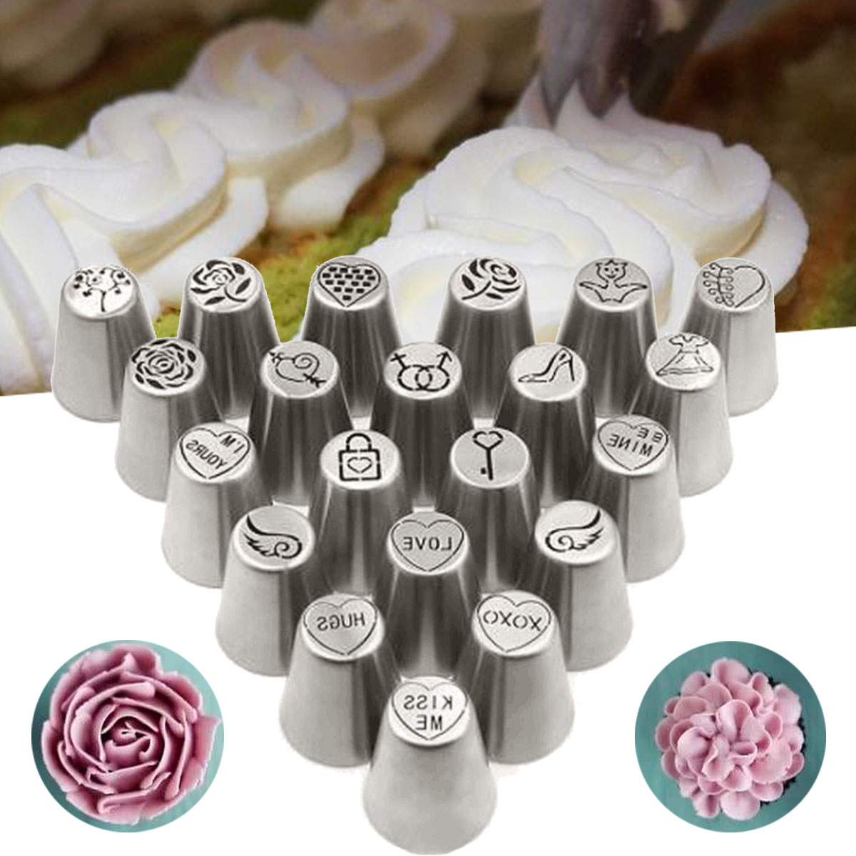

21 Pcs Set Valentine's Day Icing Piping Nozzles Tips Cake Decorating Icing Piping Nozzle