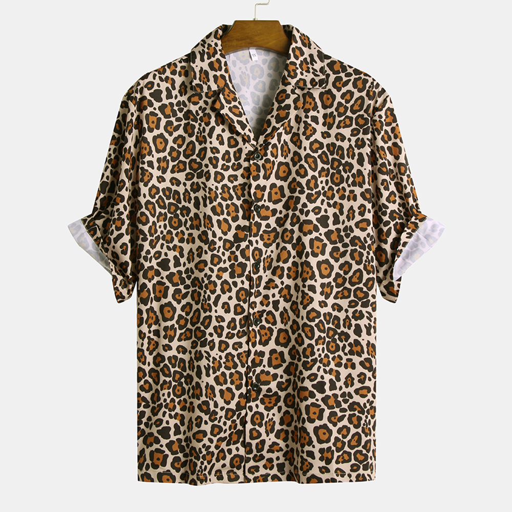 

Men Leopard Print Short Sleeve Relaxed Revere Shirts