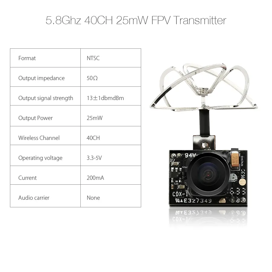 Eachine TX01 NTSC Super Mini AIO 5.8G 40CH 25MW VTX 600TVL 1/4 Cmos FPV Camera