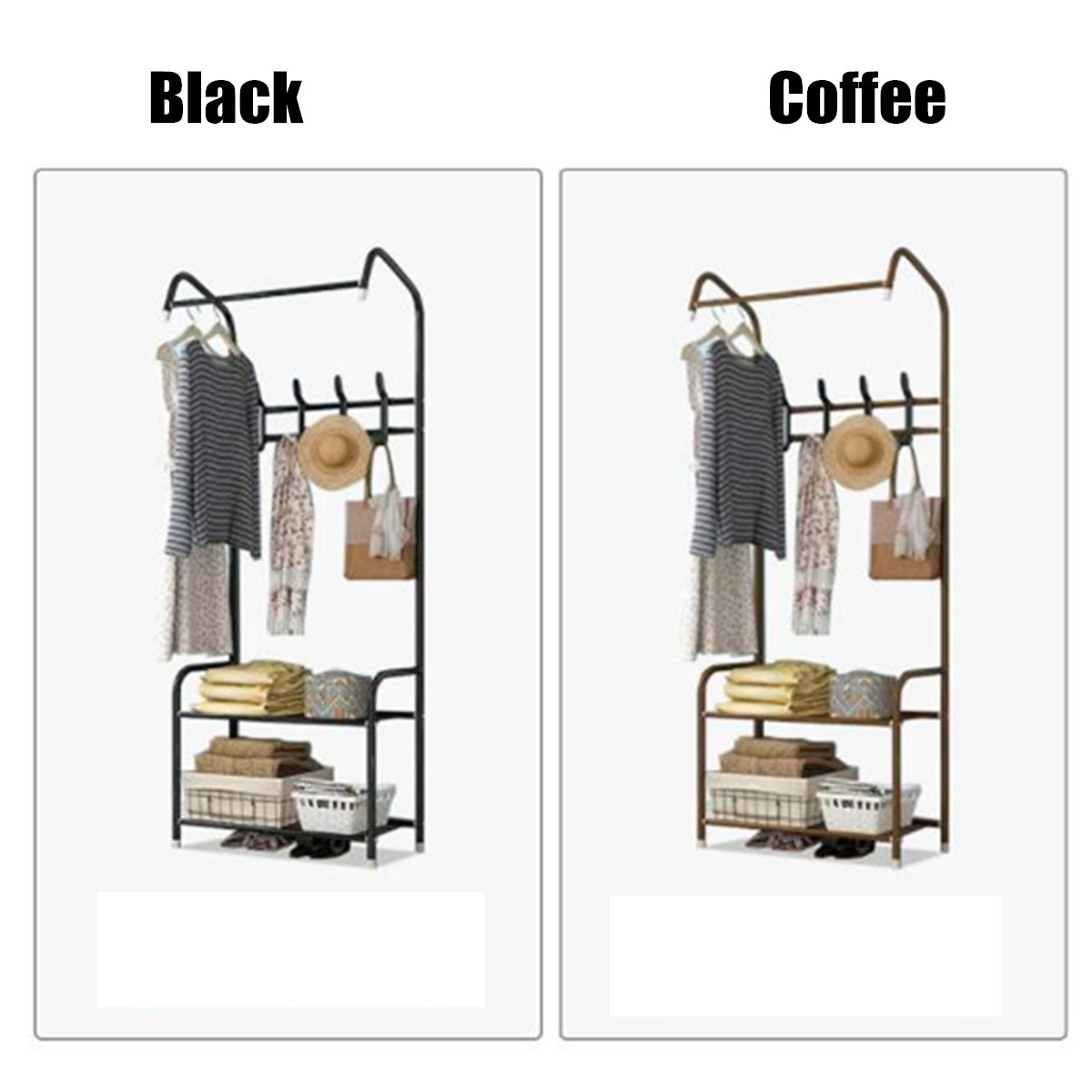 Floor Cloth Shelf Coat Hat Rack Floor Standing Hanger Anti-rust Metal Iron Clothing Hanging Storage Shelf Organizer 2