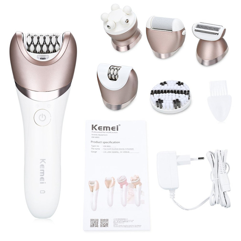

Kemei KM-8001 5 В 1 Lady Электрическая Эпилятор Бритва Волосы Массажер для Удаления Инструментов Инструмент Набор