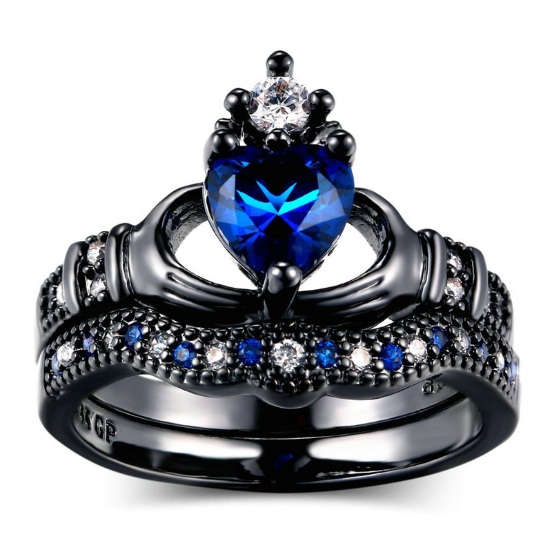 

Blue Zirconia Gemstone Crown Ring Love Сердце Штабелируемое кольцо для пальцев