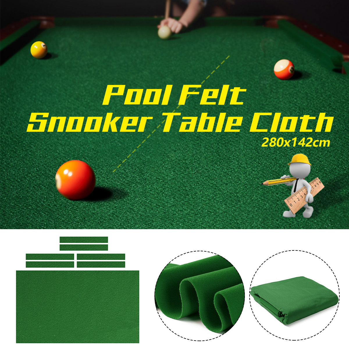 6Pcs Felt  !@ 280x142cm Worsted Billiard Pool Snooker Table Cloth Felt Cover 
