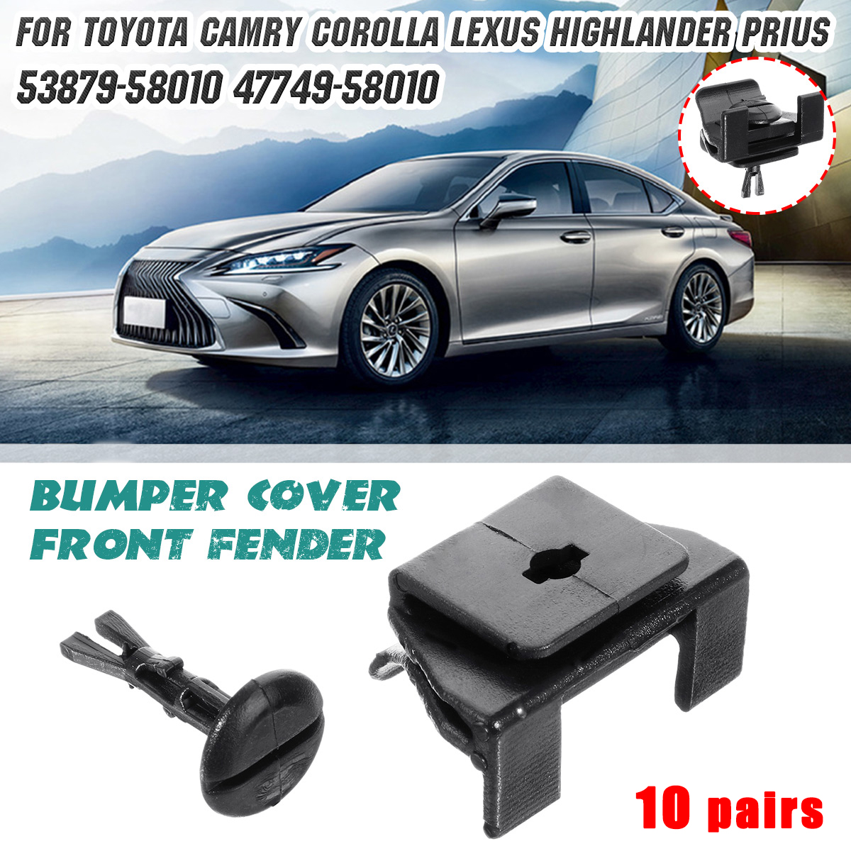 10 Sets Front Fender Bumper Cover Clip & Pin Kits For Toyota Camry Corolla Lexus
