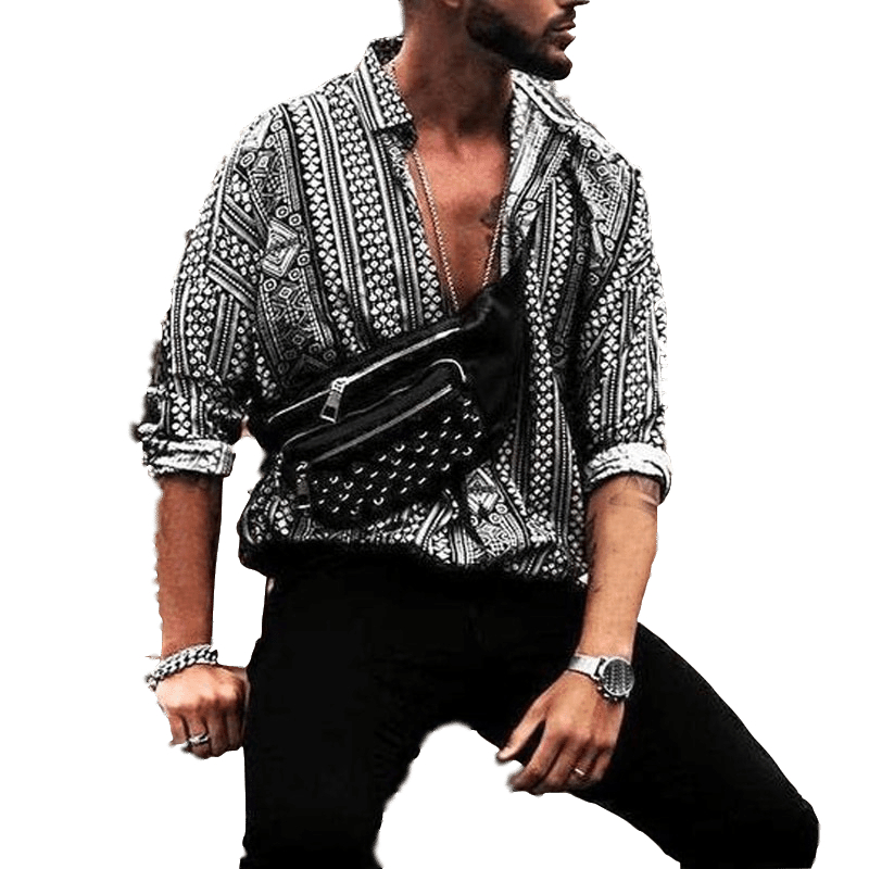 

Мужская ретро этническая печать стиля модные рубашки Пляжный