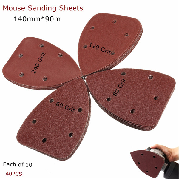

40pcs 60-240 Grit 140x90mm Triangle Sandpaper Mouse Sanding Sheets Sander Pads