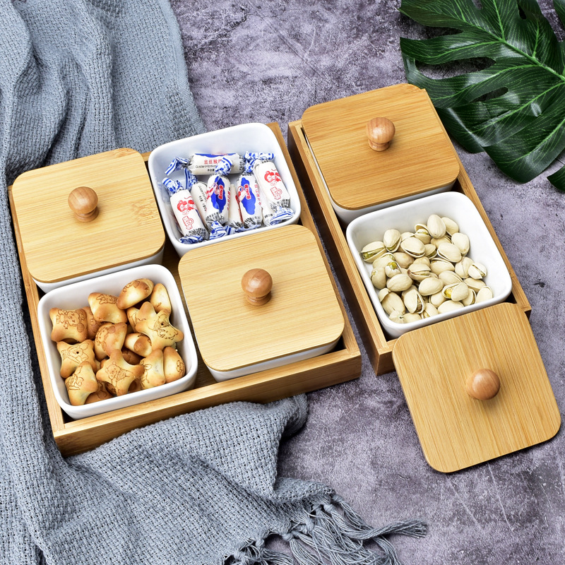 

Japanese style compartment with lid ceramic dried fruit plate snack plate kitchen living room home seasoning dish candy nut snack plate