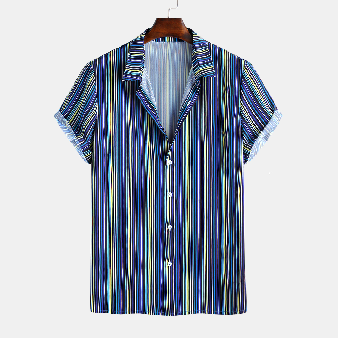 

Men Vertical Stripe Short Sleeve Colored Shirts
