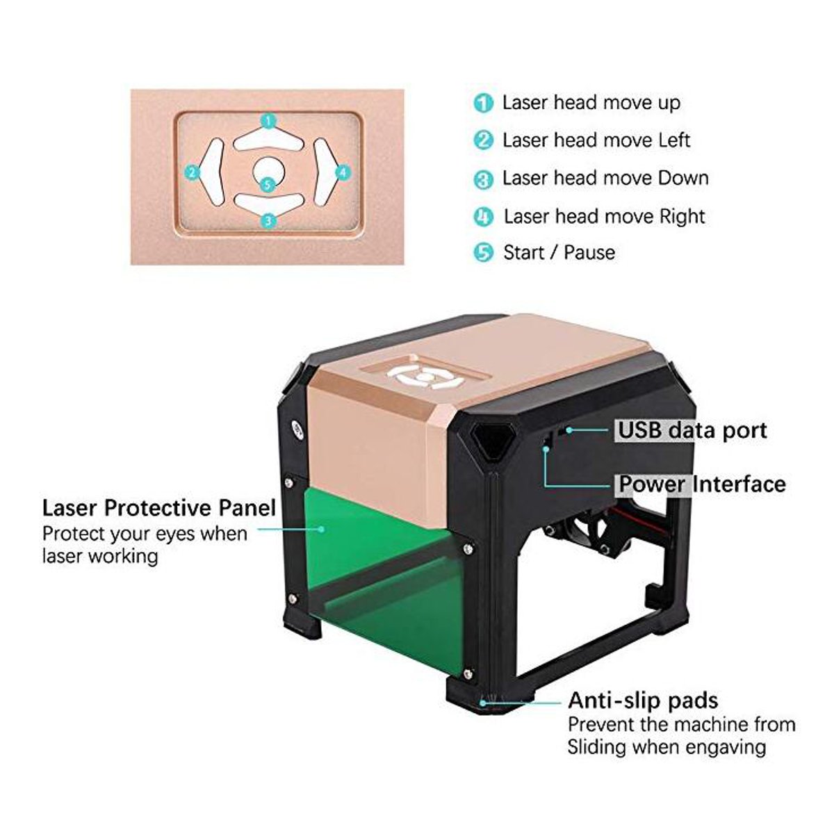3000mW Golden Desktop Laser Engraving Machine Mini bluetooth Logo Marking Engraver DIY Mark Carver Printer 15